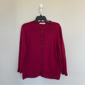 Loft 100% Cotton Burgundy Festive Holiday Cardigan Size XL